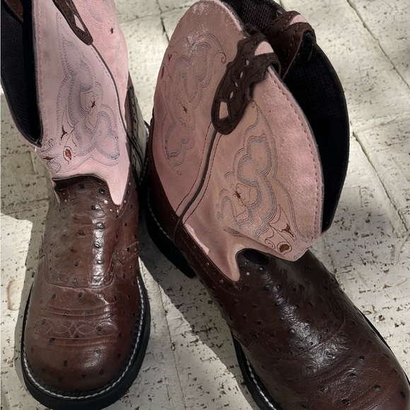 Pink and Brown Ladies Gypsy Western Boot w/ Ostrich Print (L9935) (worn once) - Picture 15 of 16